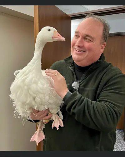 John Huot with his goose